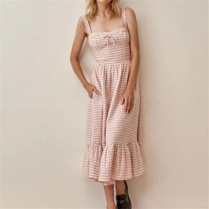 Pink Gingham Midi Dress